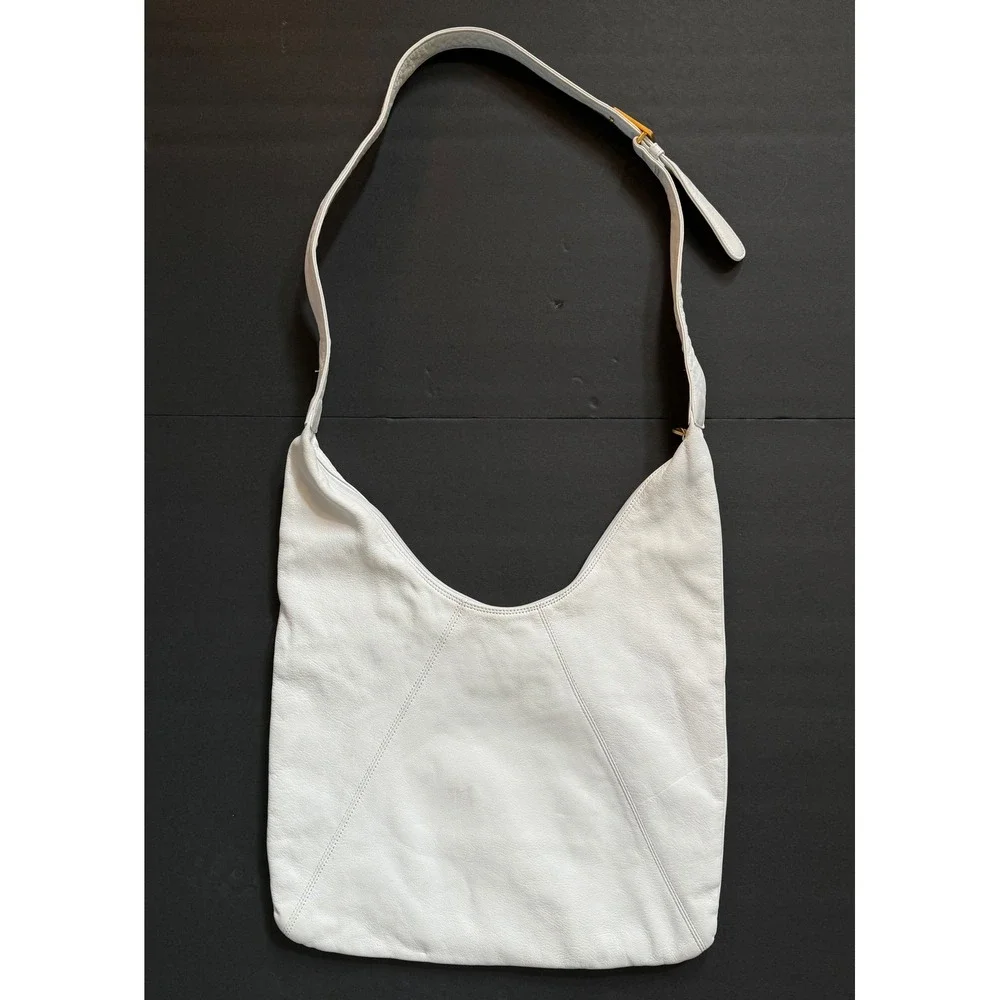 VTG Americana by Sharif White Leather Crossbody Hobo Bag Gold Triangle Buckle